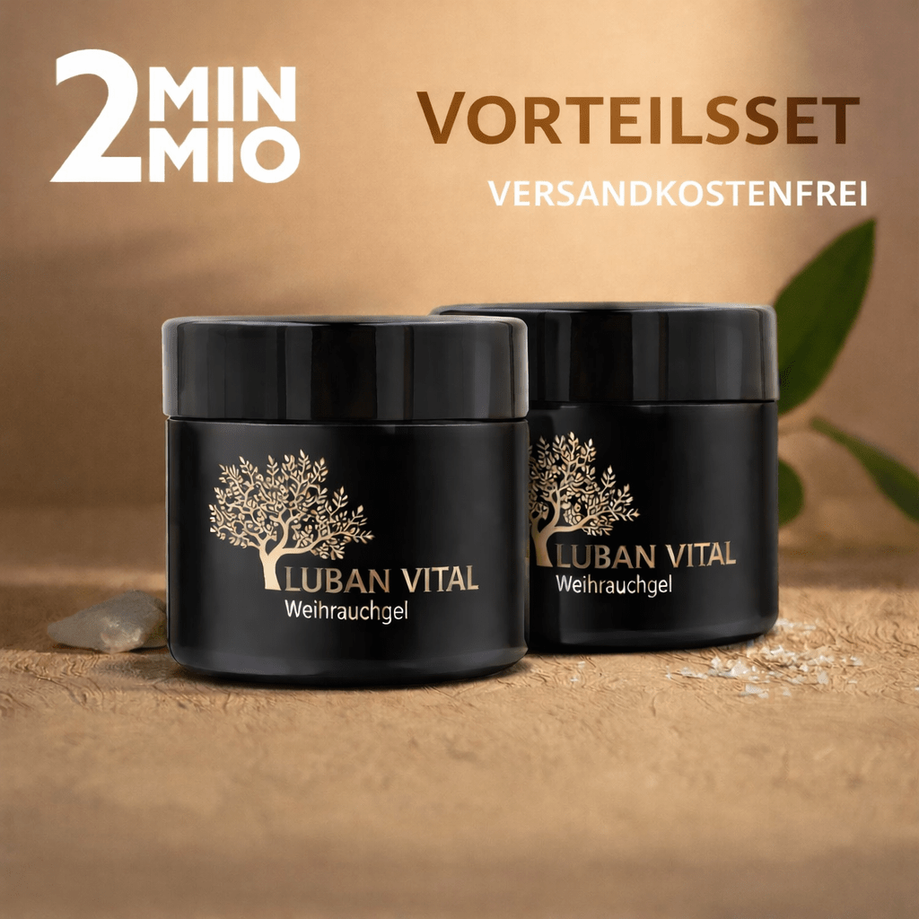 Zwei Dosen Luban Vital Weihrauchgel als Vorteilsset vor warmem Hintergrund – bekannt aus 2 Minuten 2 Millionen, versandkostenfrei